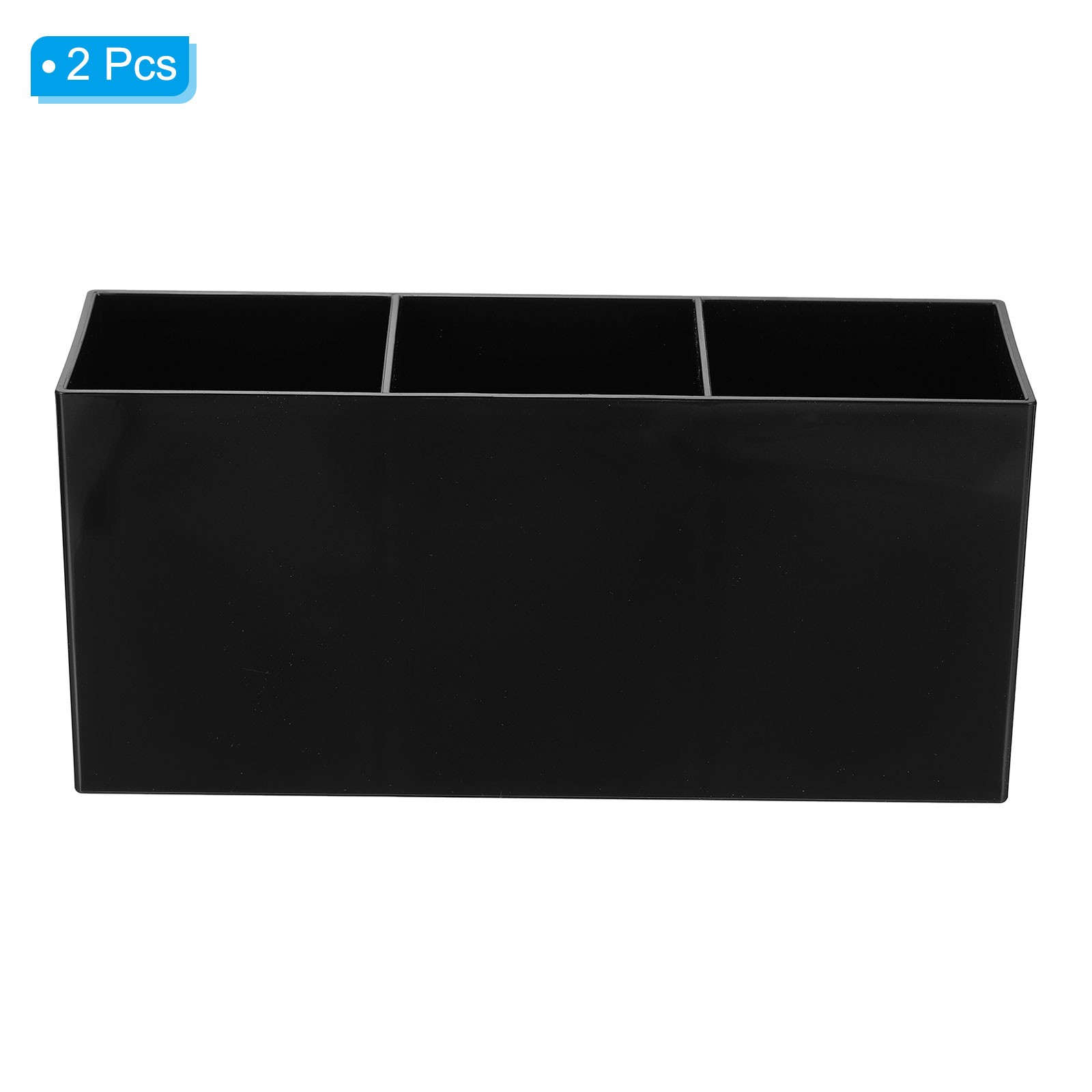 3 Compartments Clear Acrylic Pen Holder Pencil Holder Organizer Cup, Black 2pcs