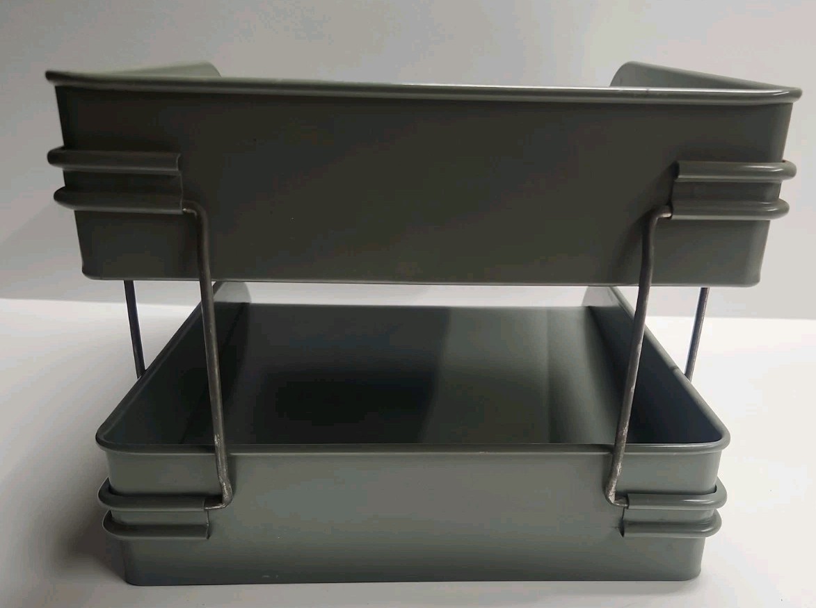 Vintage Globe-Wernicke 2 Tier Metal Paper Tray File Organizer Mid-Century Grey