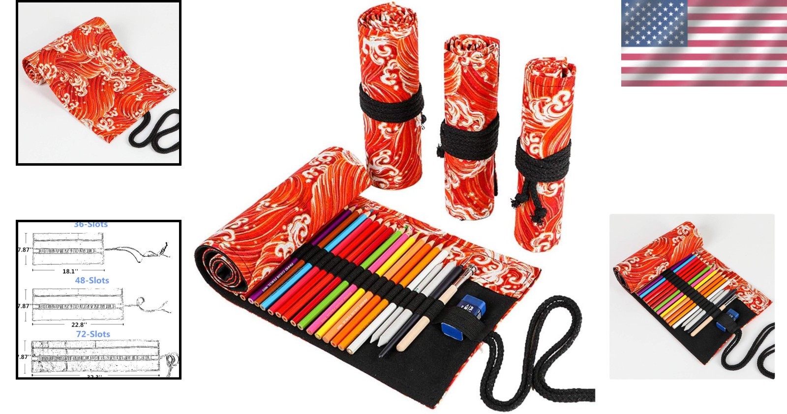 48-Slot Colored Pencil Roll Holder – Portable Canvas Organizer for Artists