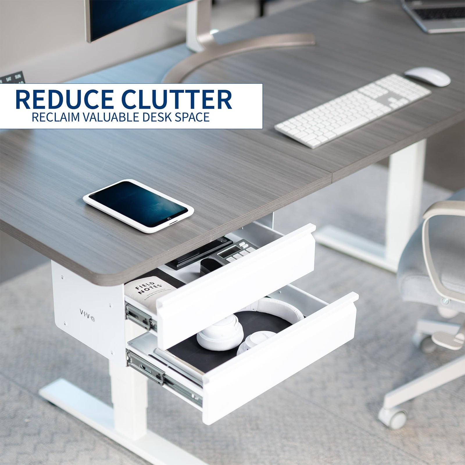 16 inch Slide Out Dual Tier Desk Drawer, Under Desk 2 Layer Storage, White, D…