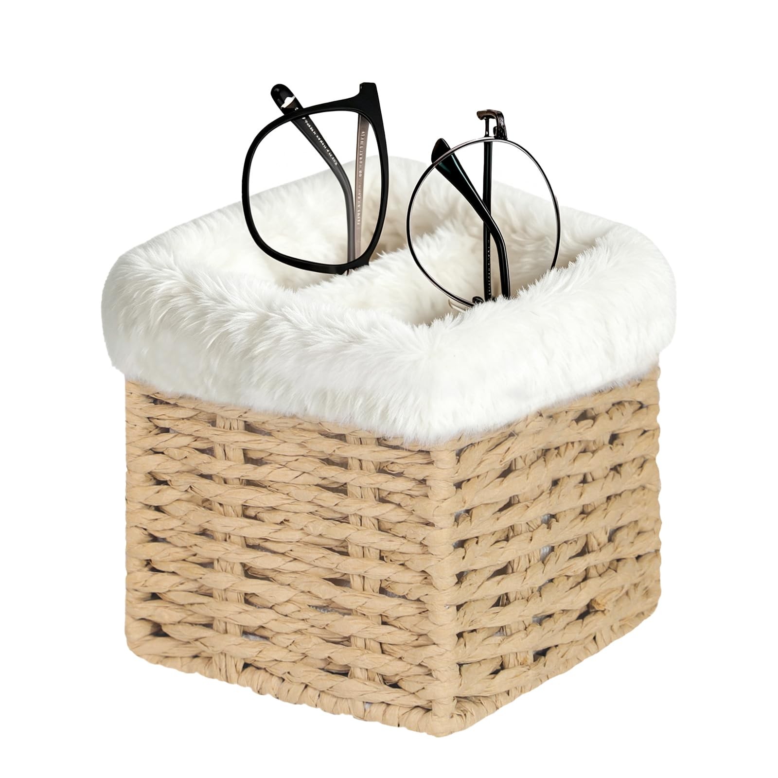 OPULANE Glasses Holder, Paper Rope Plush Lined Eyeglass One Size, Beige
