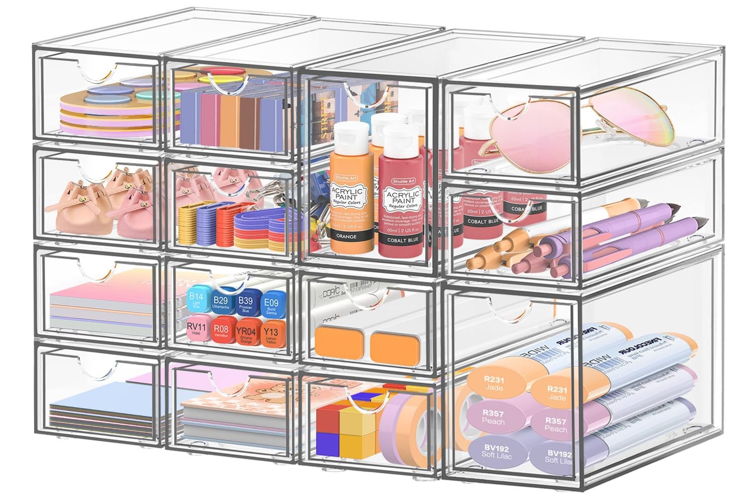 Desk Organizer with 14 Drawers, FODIENS 14 Packs 14 Transparent