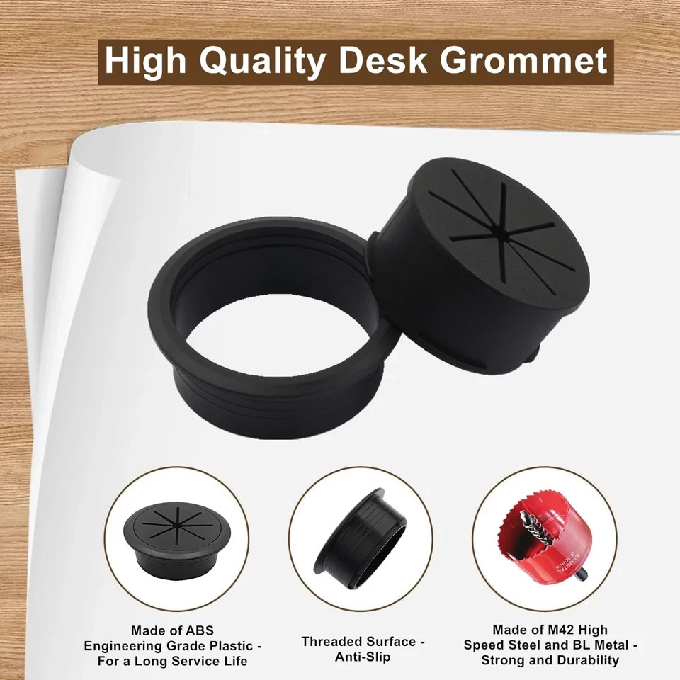 4 Pack Desk Grommet 2 Inch (50 Mm), Desk Hole Cover for Cables, Black Desk Cord