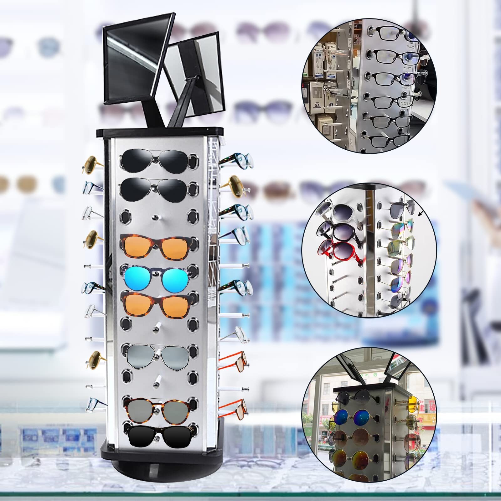 YIYIBYUS 360° Rotating Sunglasses Organizer Square;15 x 34.7inch, As shown