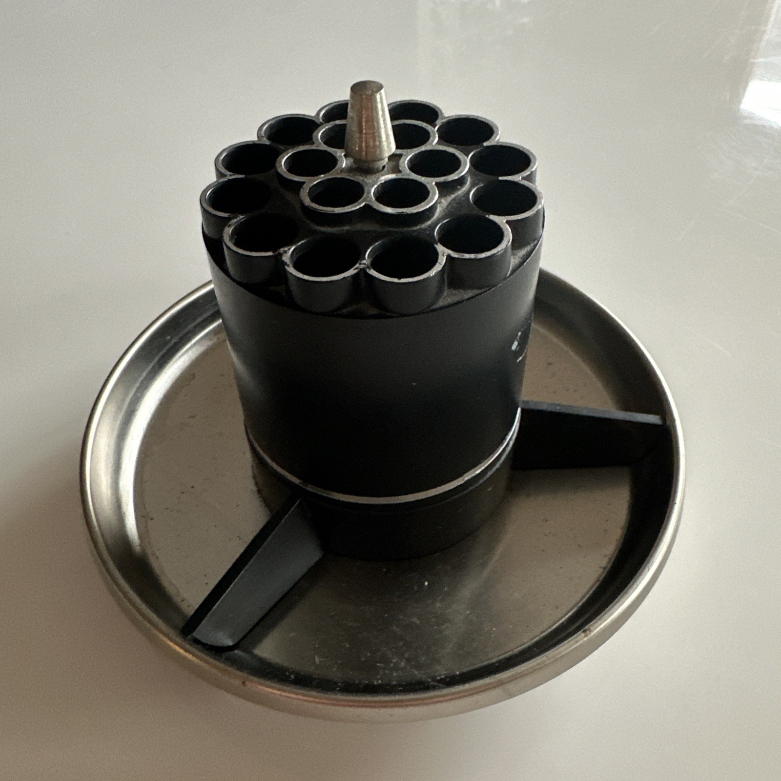 Vintage MCM Round Stainless Steel Rotating Desk Pen/Pencil Holder Bullet Chamber