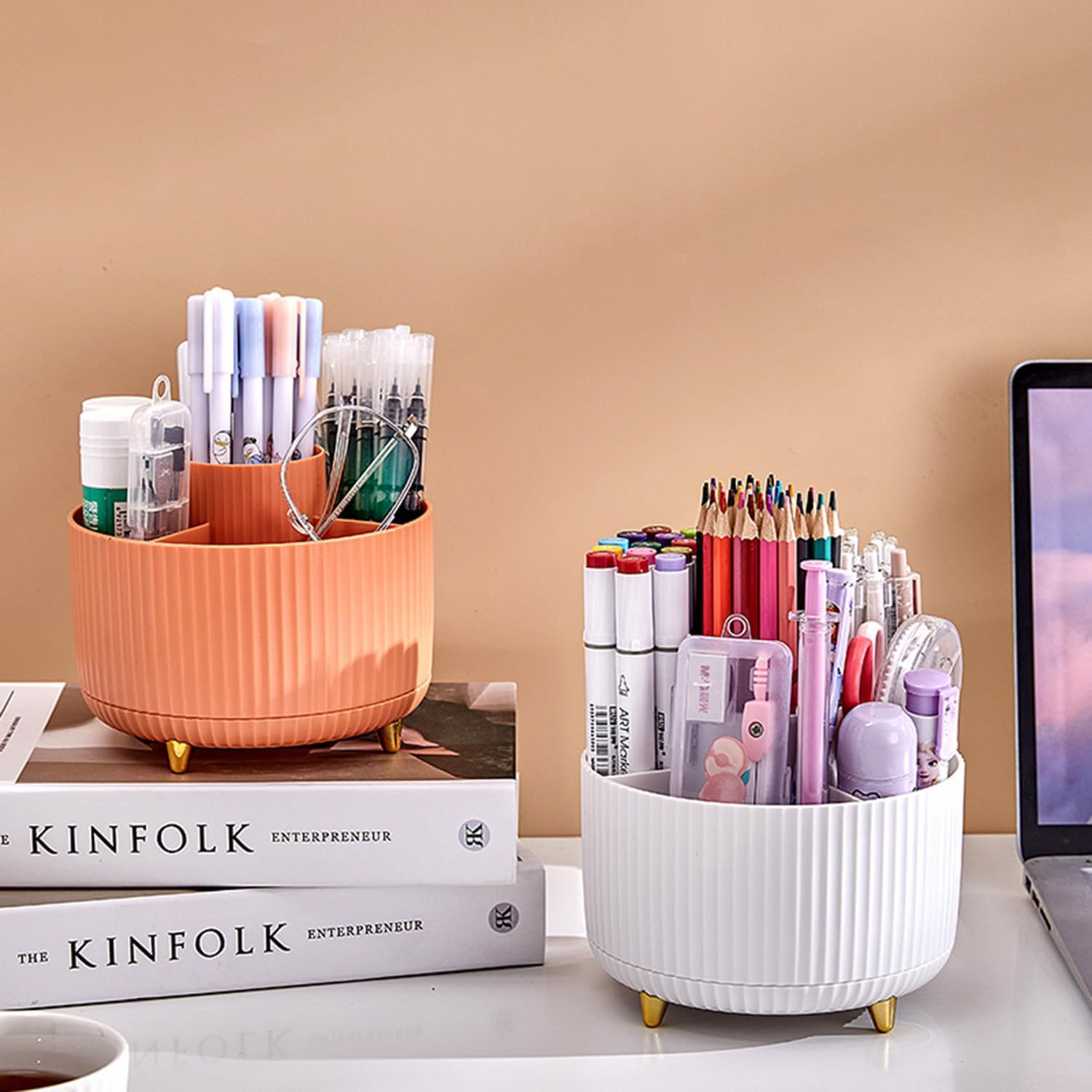 Desk Pencil Pen Holder, 5 Slots 360°Degree Rotating Pencil Pen Organizers for De