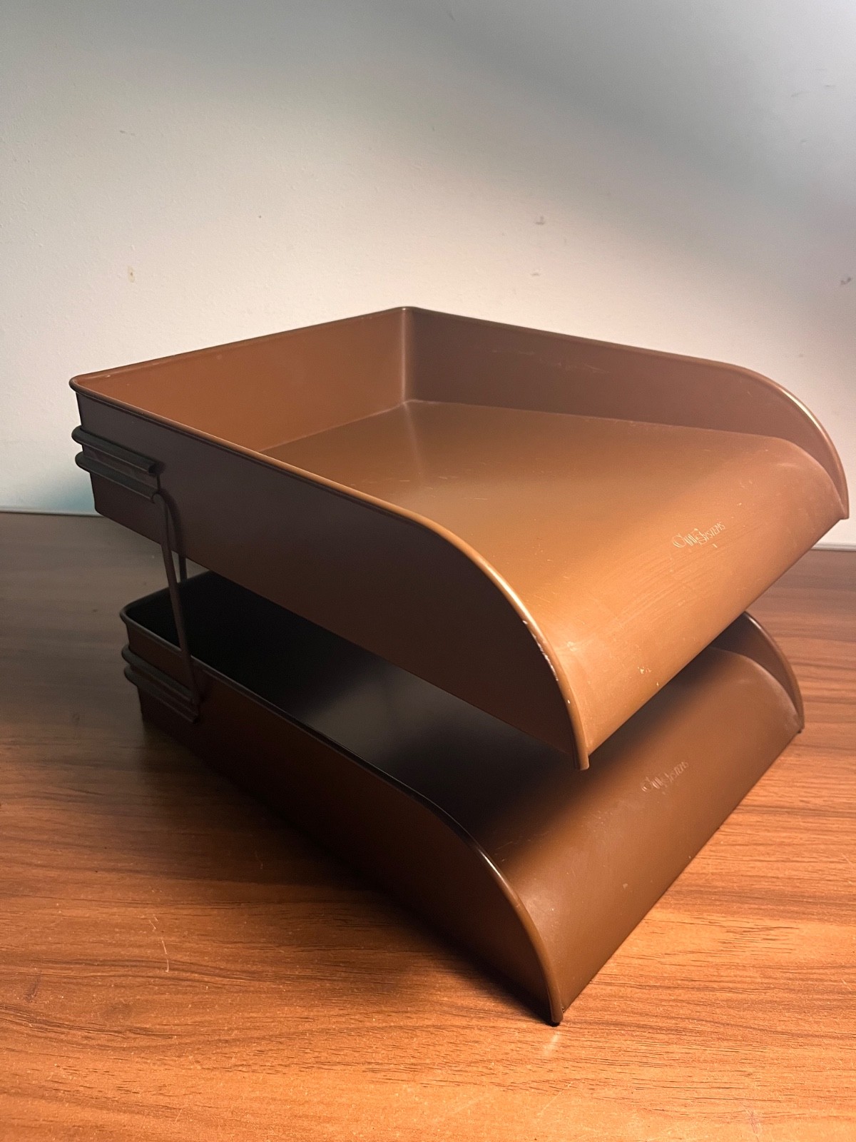 Vintage Globe-Wernicke 2 Tier Metal Paper Tray File Organizer Brown MCM