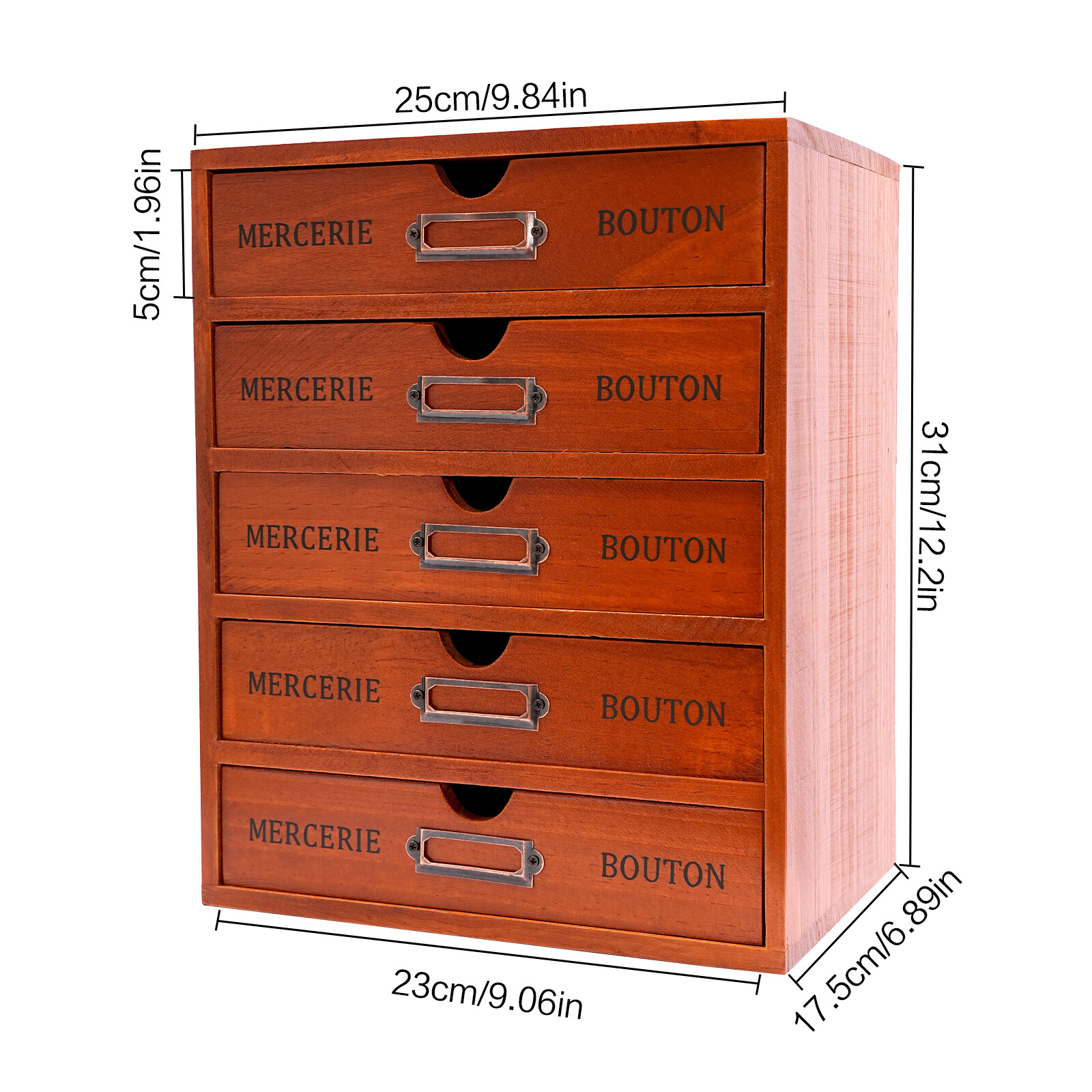 5-Drawer Brown Wooden Desk Organizer Storage Drawers Vintage Shelf Drawer