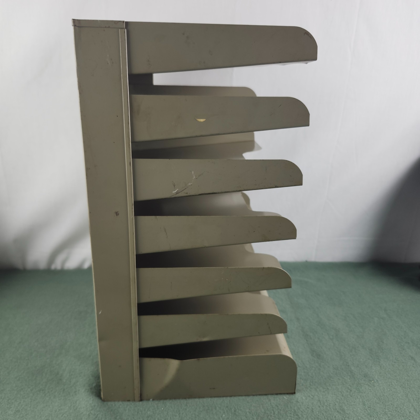 Vintage Pressed Steel Paper Tray 7-Tiered Shelved Office Organizer
