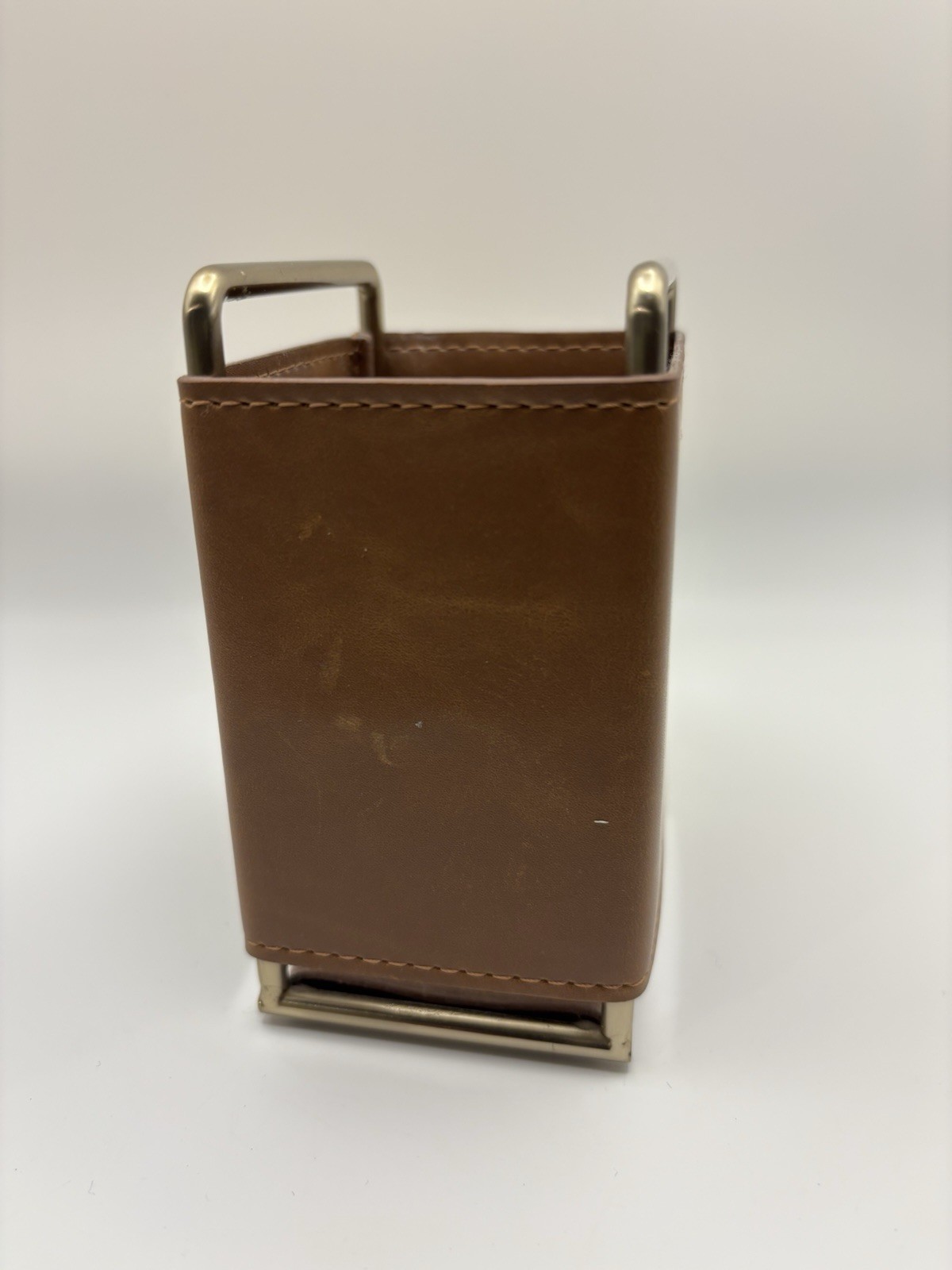 West Elm Leather & Brass Pencil Cup Desk Organizer – Mid-Century Modern – NWT