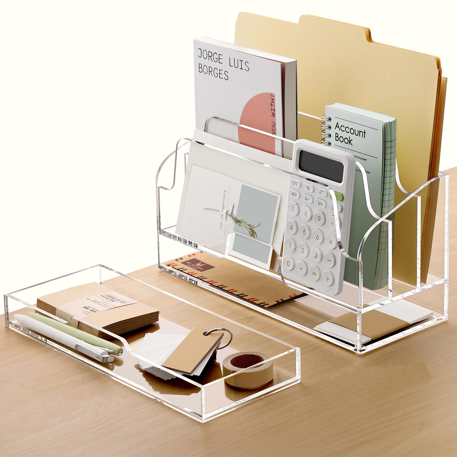 YUXUN Acrylic Mail Organizer for Desk – Transparent 3-Compartment