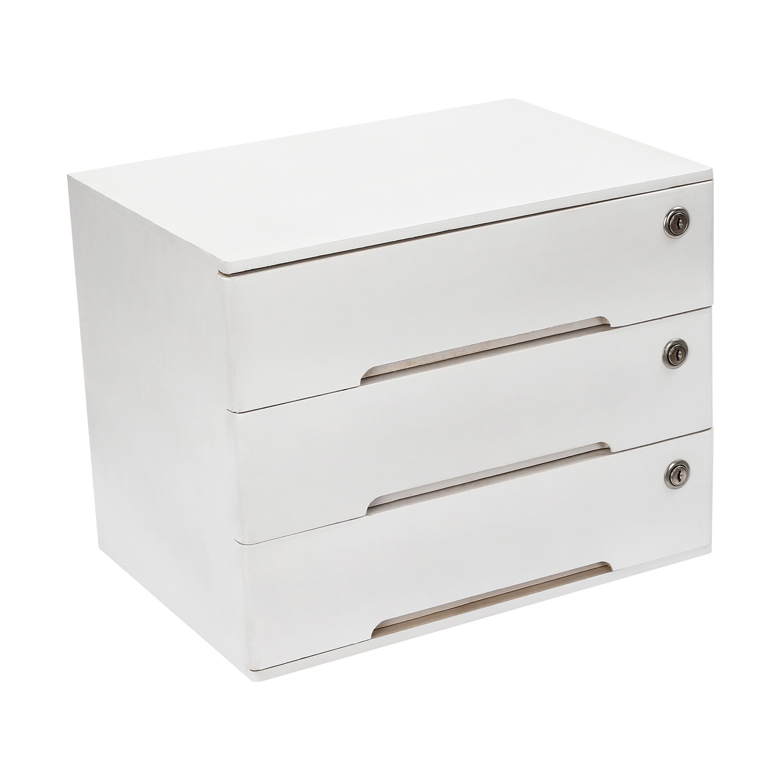 White Wooden Desktop Storage Box With Lockable Drawers Office Flat File Cabinet