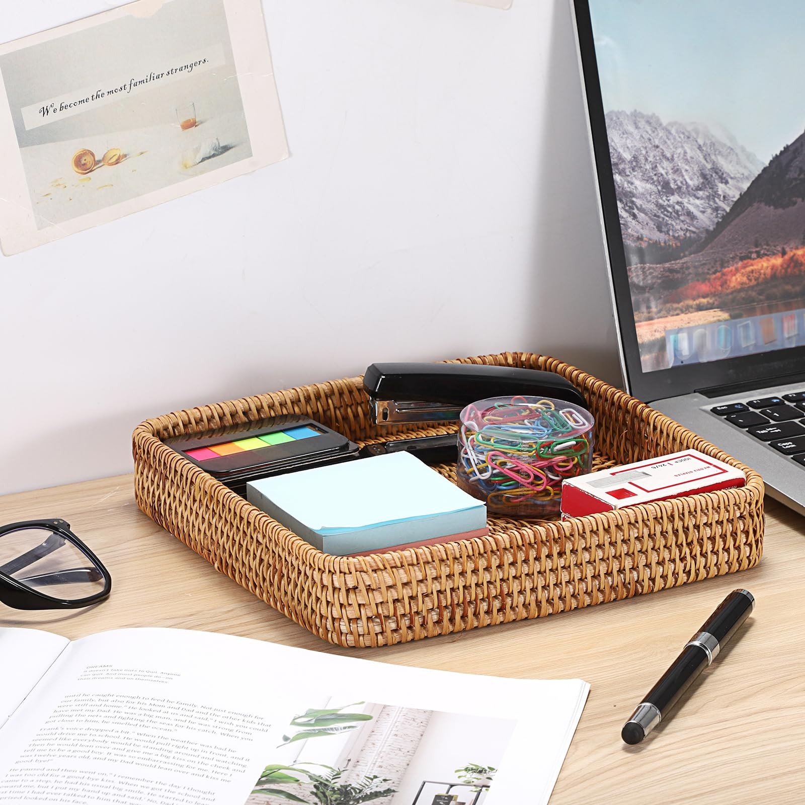 Small Remote Basket for Coffee Table Entryway Living Room Rattan Serving Tray…