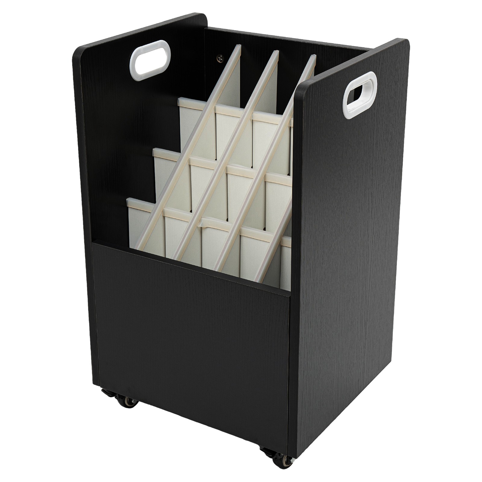 20-Slot Mobile Rolling Blueprint Roll File Cart Modern Document Organizer Black