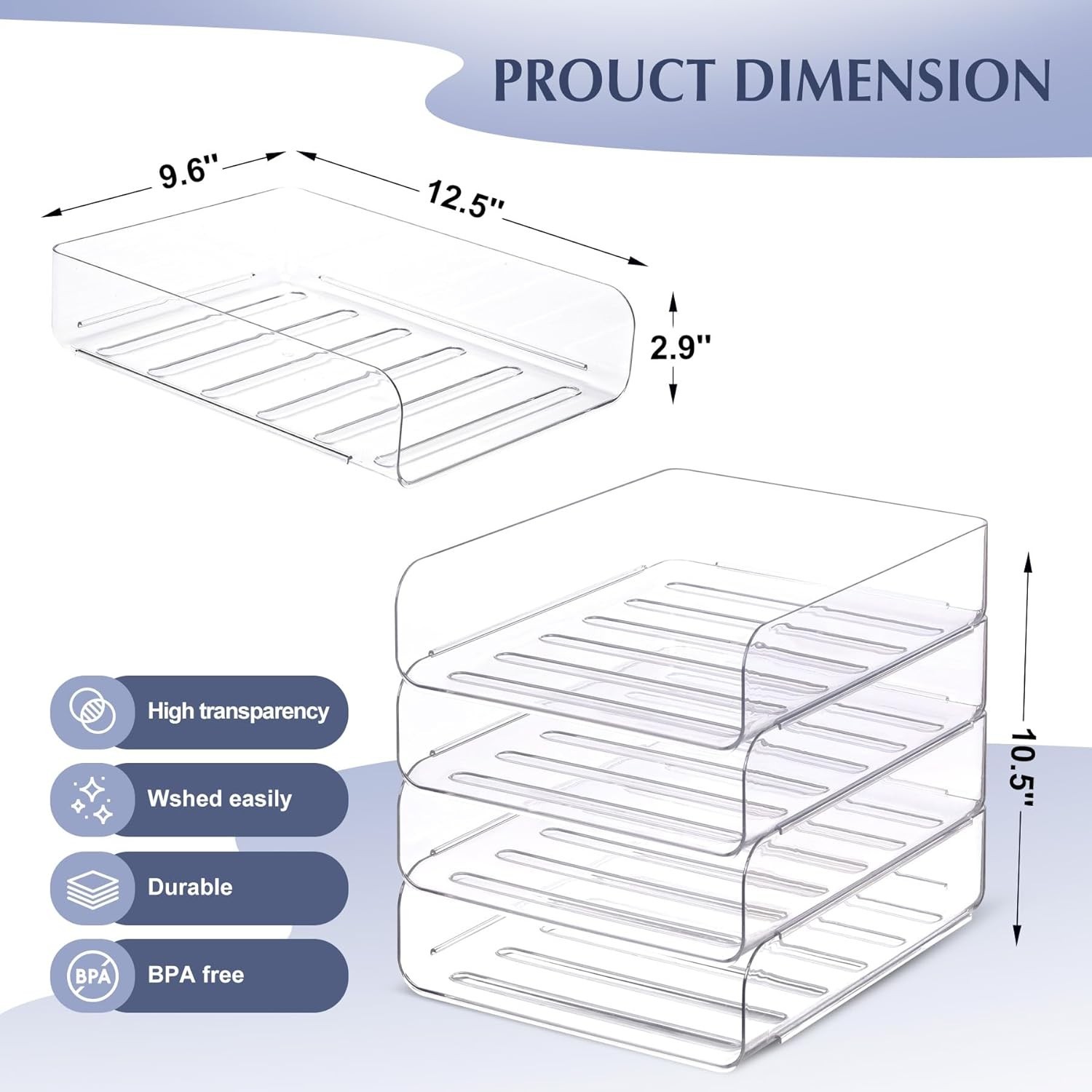 Letter Tray Organizer Acrylic Clear PET Stackable Desk File Holder for Documents