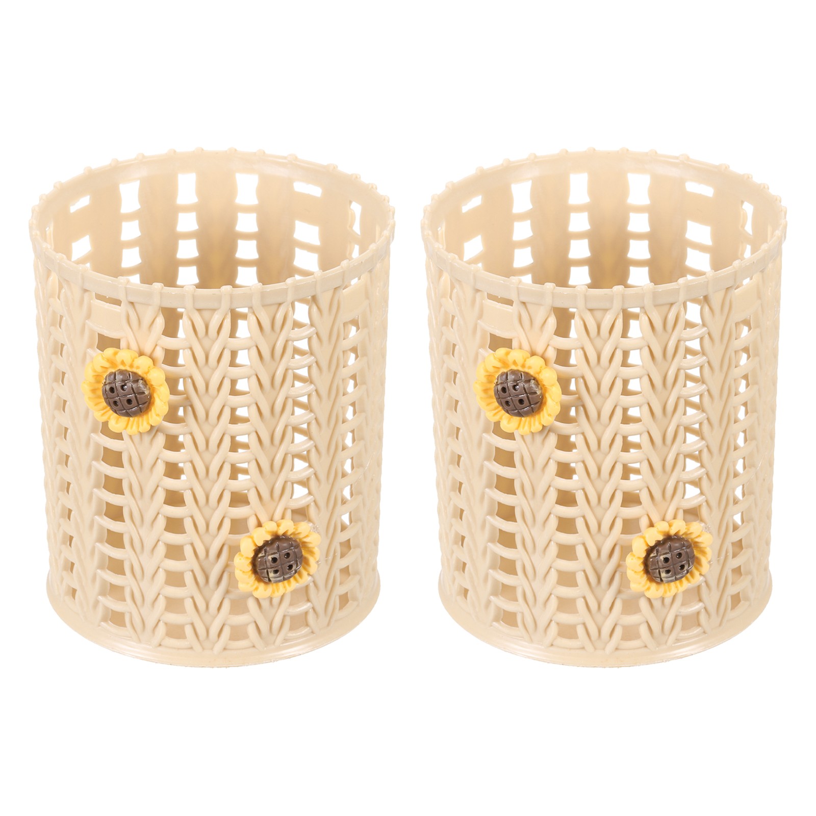 2pcs Pencil Holder Plastic Pen Holder Cute Pencil Holders Sunflower Mesh Brown