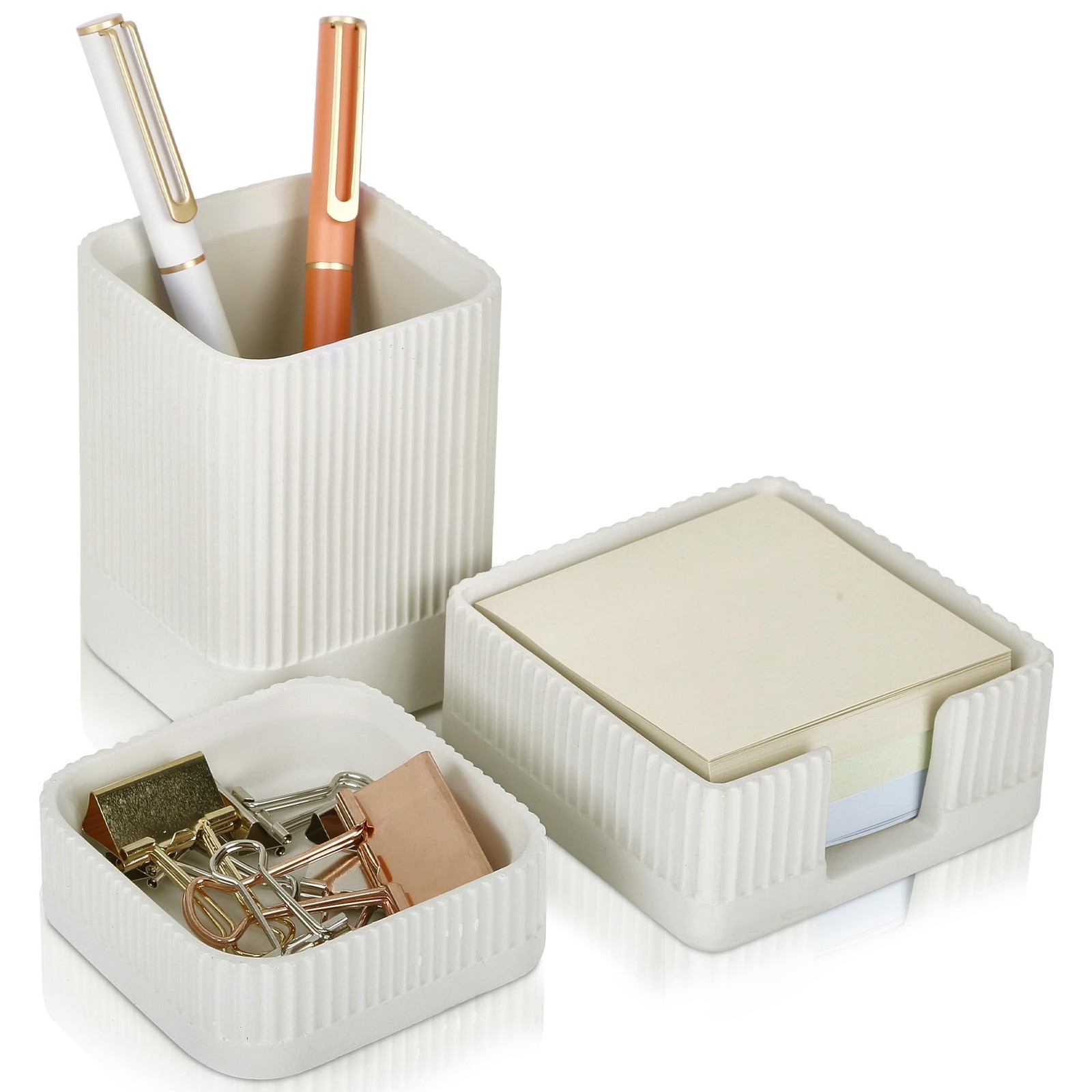 Aesthetic Desk Organizer Set of 3 For Your Office – Sturdy Concrete Set, Gray