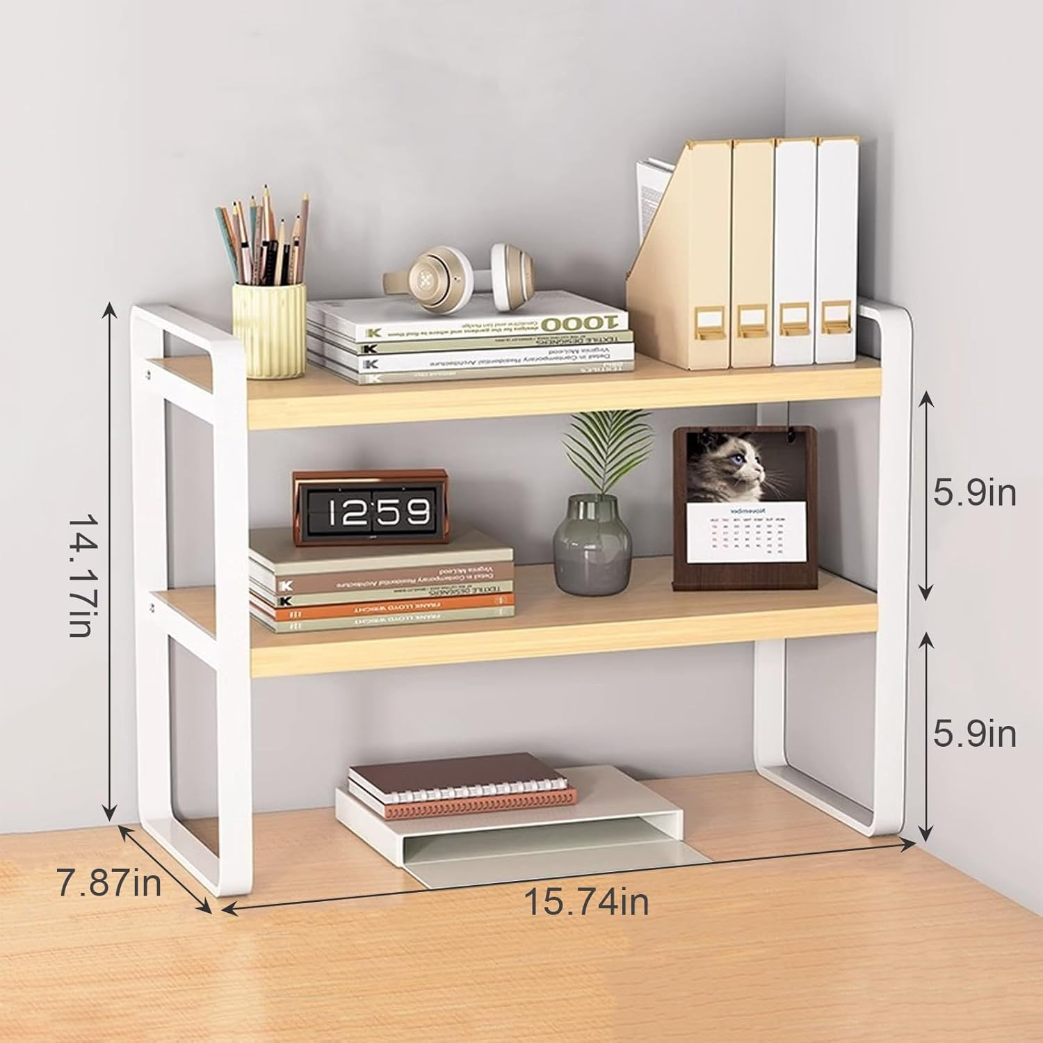 Desktop Organizer Shelf Office Storage Rack Computer Desk Bookshelf Adjustable D