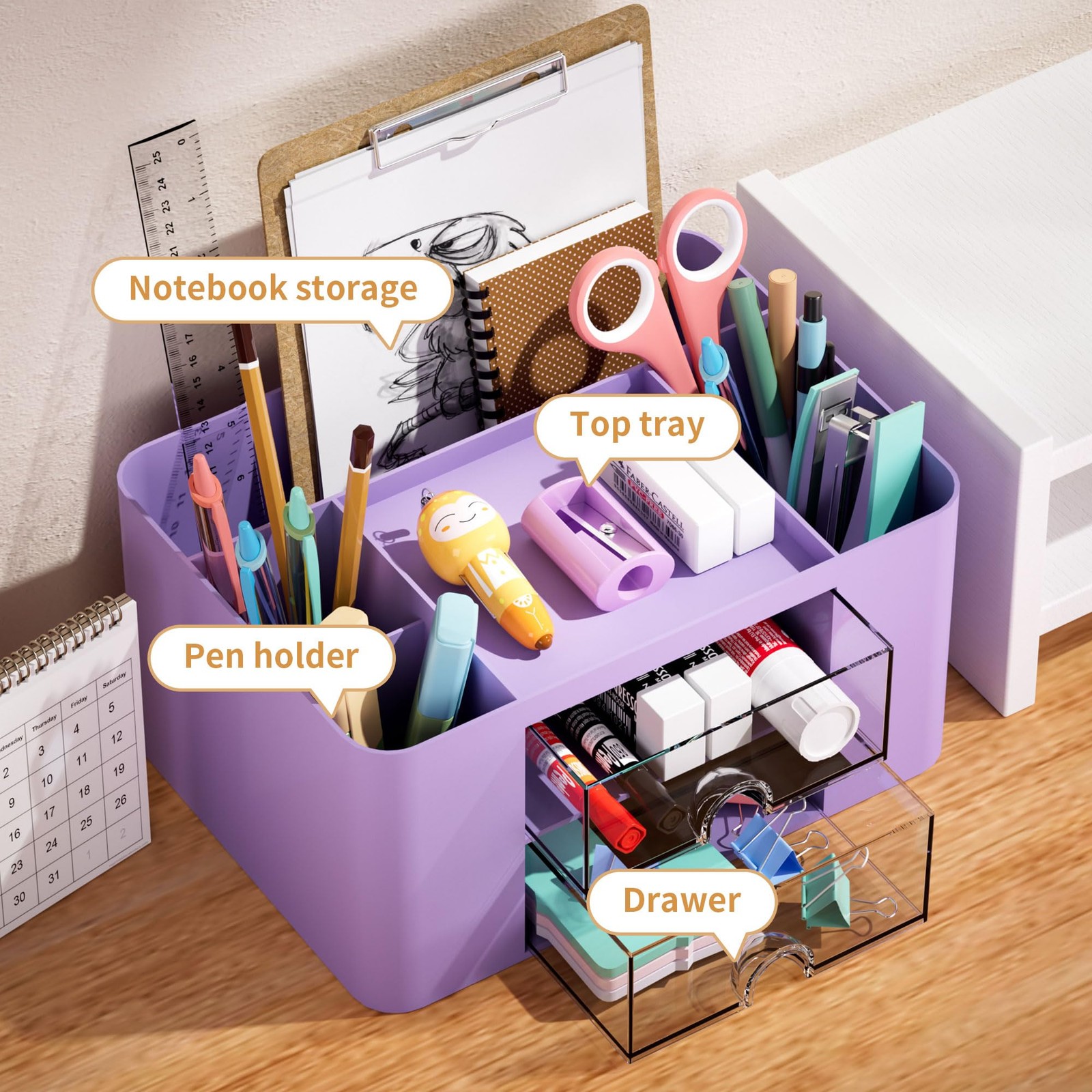 Pen Organizer with 2 Drawer, Multi-Functional Pencil Holder for Desk, Desk Or…