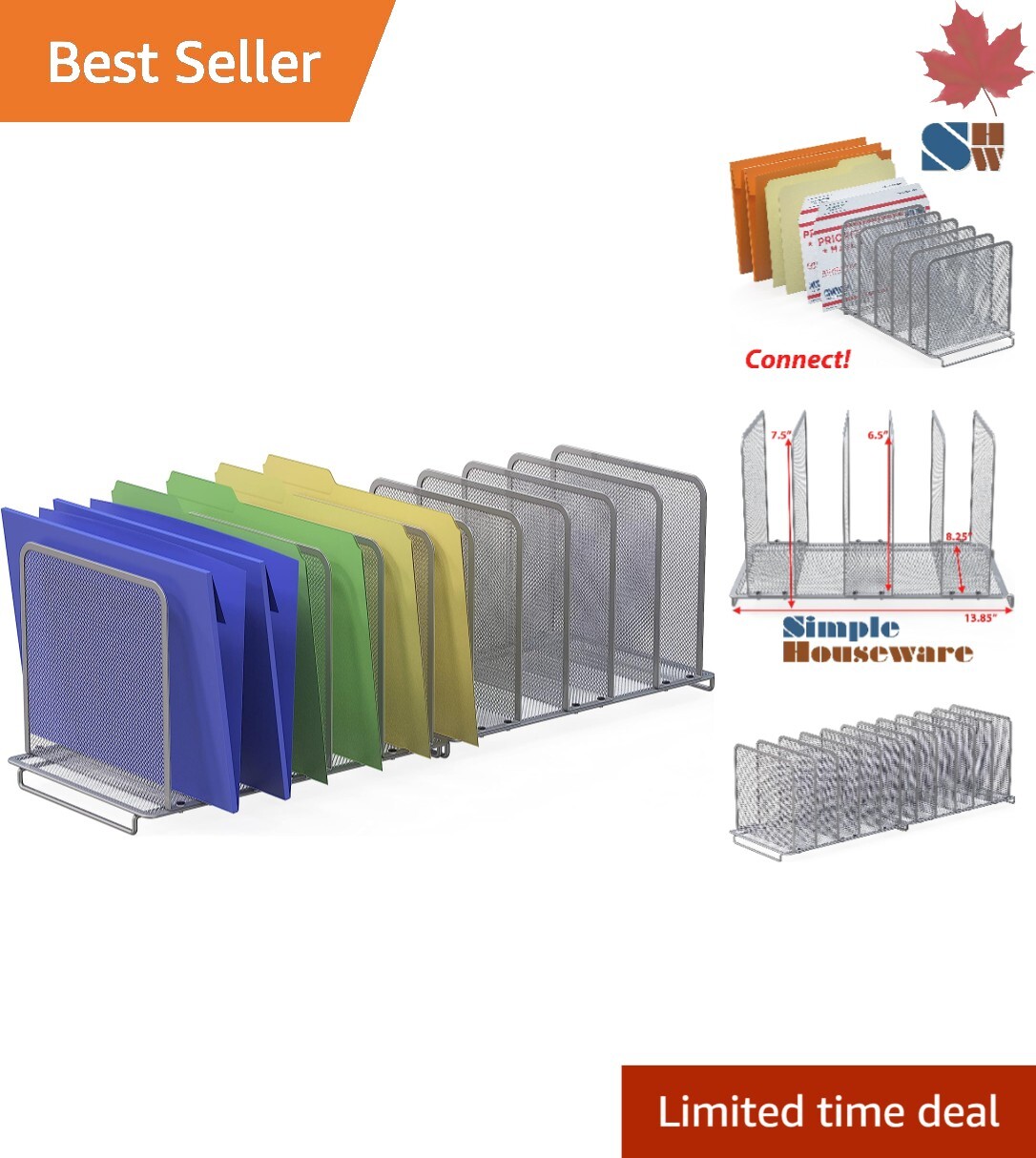 Sturdy Expandable 2 Pack Silver File Sorter Organizer – Steel Mesh – Desktop