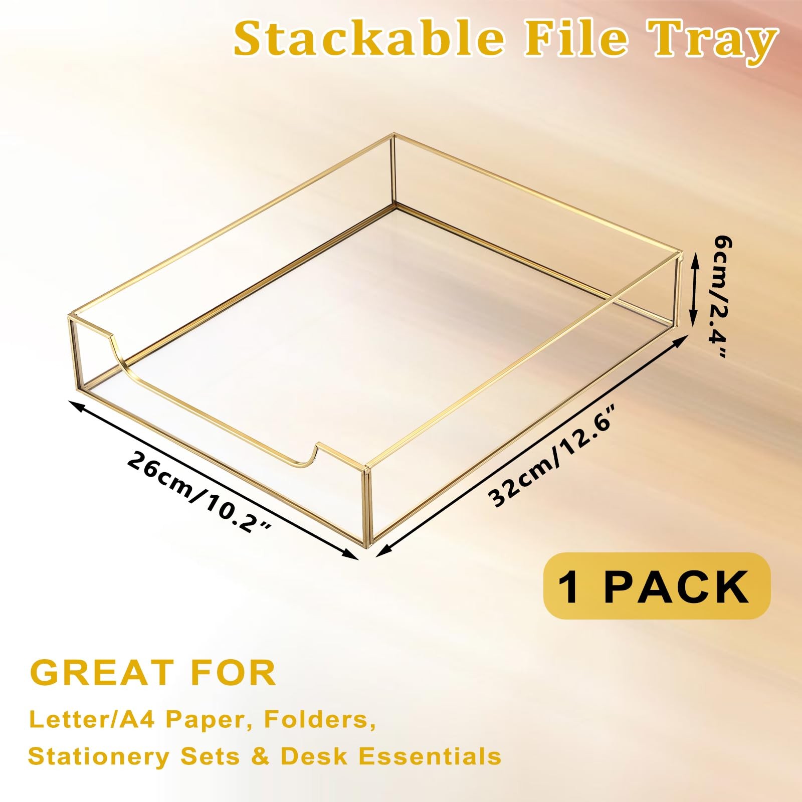 1 Pack Golden Glass Desk Tray, Multi-Purpose Organizer for A4 , Documents, De…