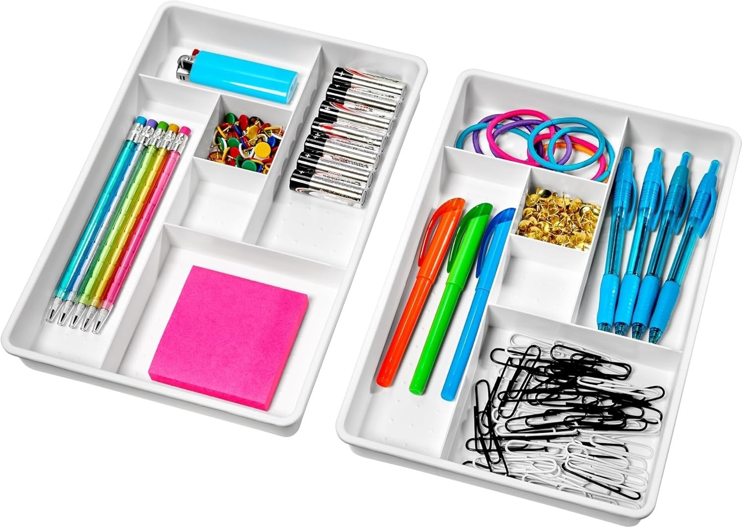 Set of 2 Plastic 6-Compartment Drawer Organizer Gadget Trays, Multipurpose St…