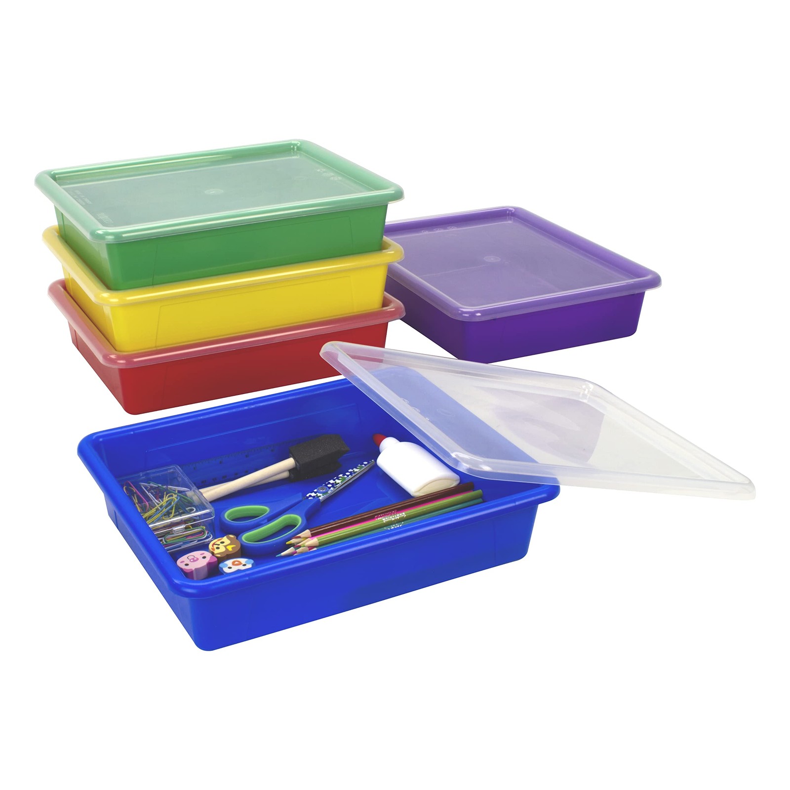 Letter Size Flat Storage Tray – Organizer Bin with Non-Snap Lid for Classroom…