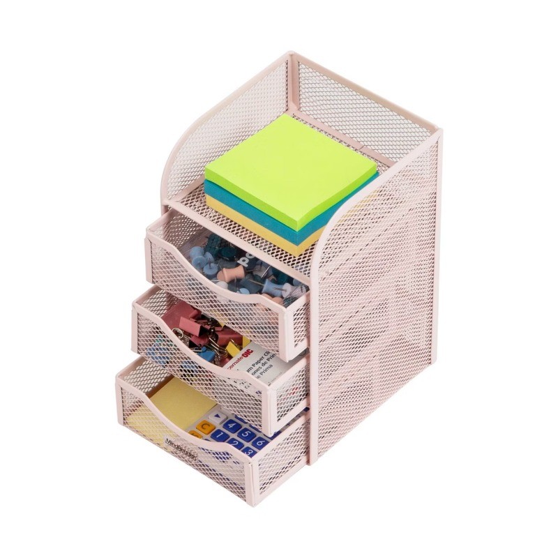 Paper Binder Clip Basket Metal Mesh Pink