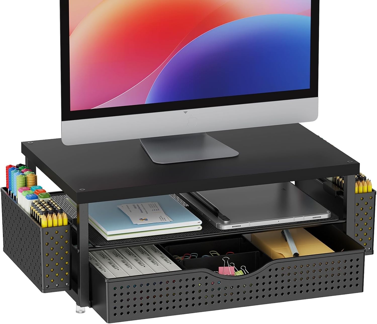Industrial Style Monitor Stand Riser with Drawer – Ergonomic Design for Comfort