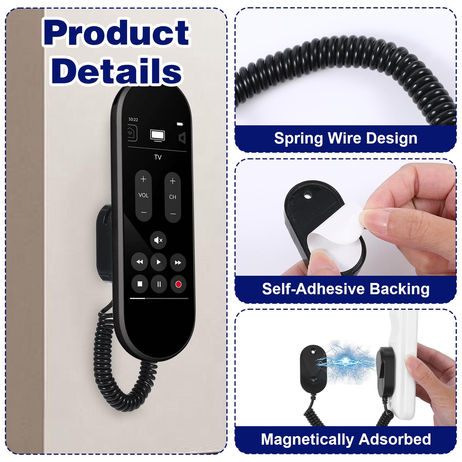 2 Pcs Magnetic Remote Control Holder with Spring Rope for TV Fan Air Conditioner