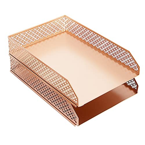Rose Gold Desk Organizer Stackable Paper Tray Set of 2 – Metal Two Tier Tray –