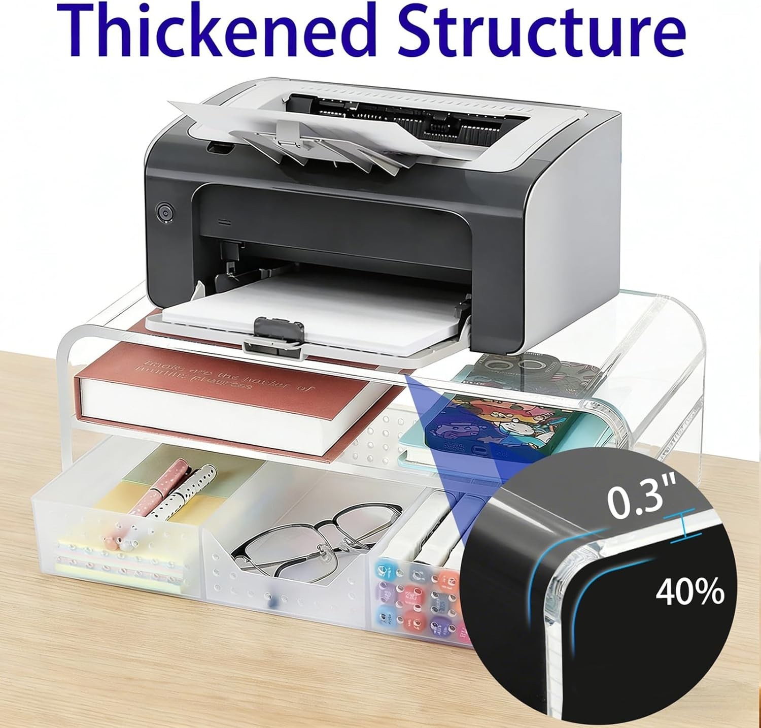 Sleek 2-Tier Acrylic Desk Riser with Drawer for Ultimate Office Organization