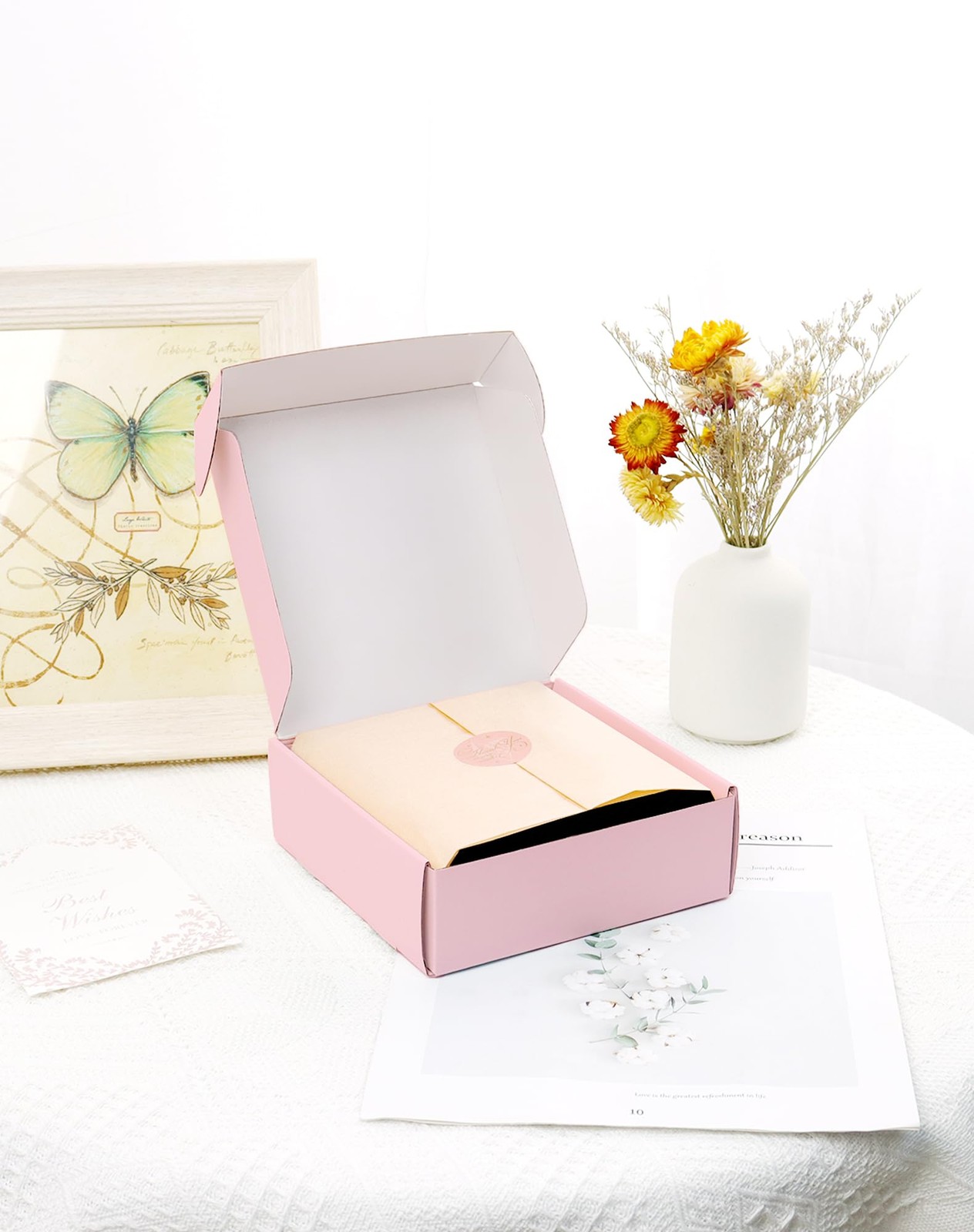 OUGEBOX Pink Shipping Boxes Small Business 6x6x2 30 Pack Corrugated Cardboard Ma