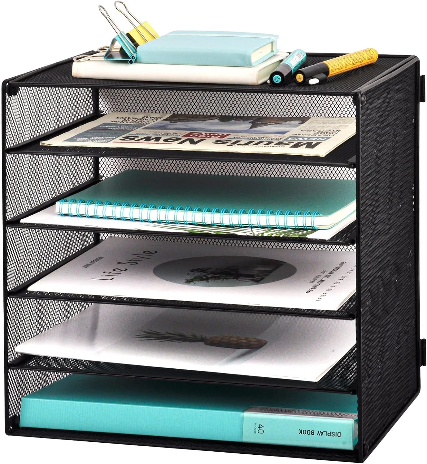 5 Slot Mesh Desk Organizer Tray, File Paper Letter Folder Holder Desktop Paper S
