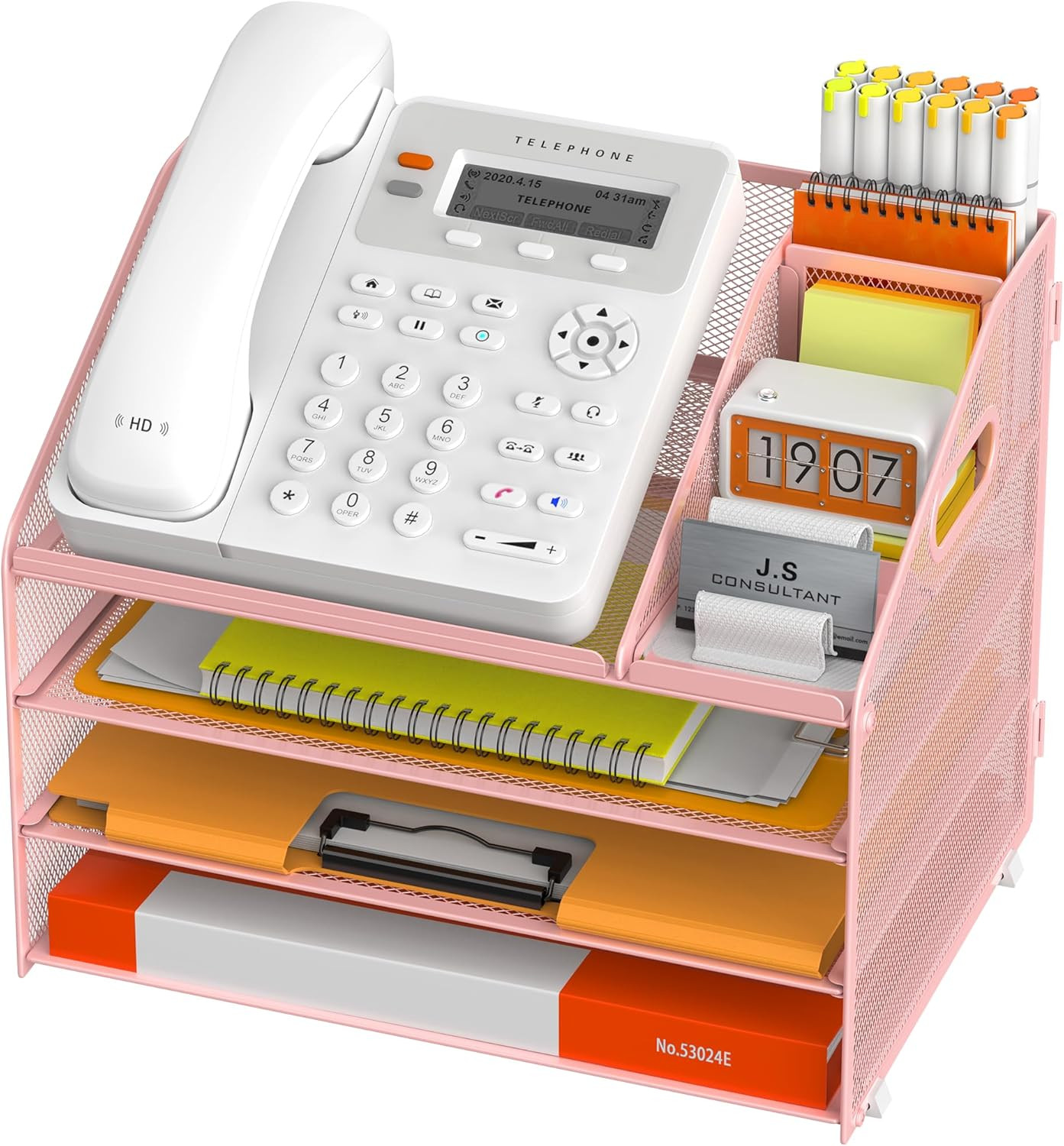 4 Tier Metal Mesh Letter Tray – Space Saving Desk File Organizer with Handle, Pe