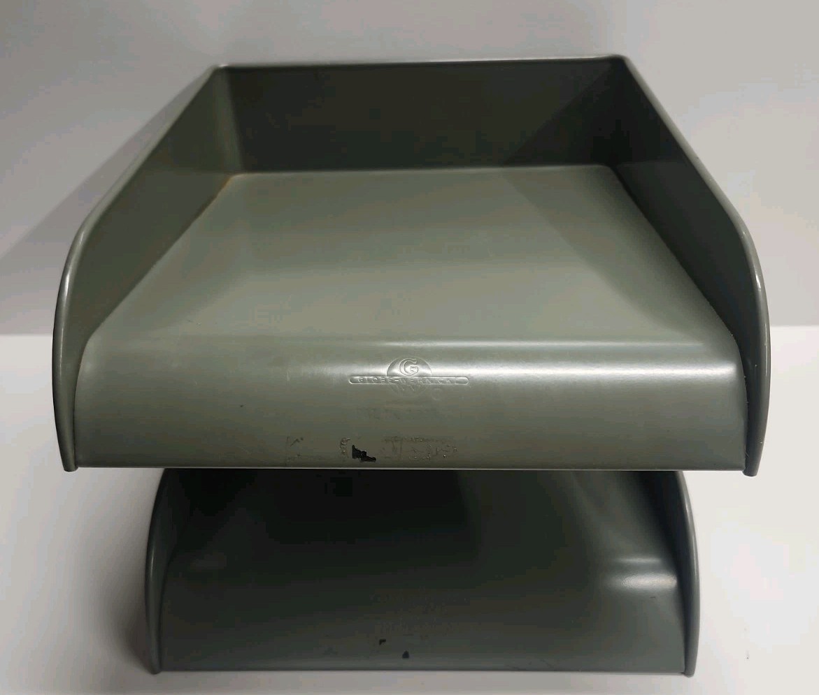 Vintage Globe-Wernicke 2 Tier Metal Paper Tray File Organizer Mid-Century Grey