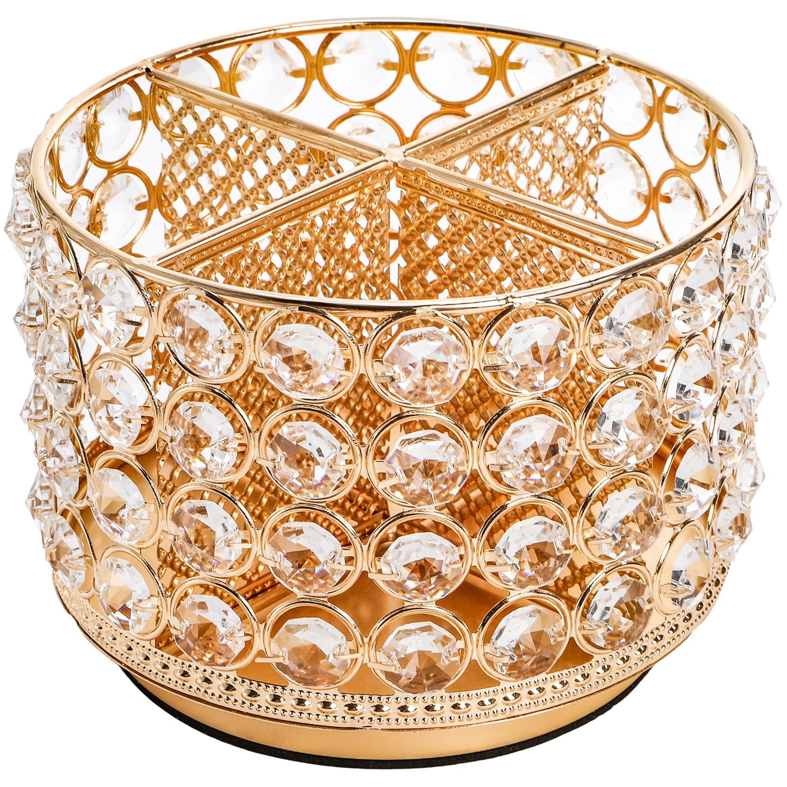 Hedume Crystal Vanity Organizer with 4 Compartments, 360 Degree Rotating Gold