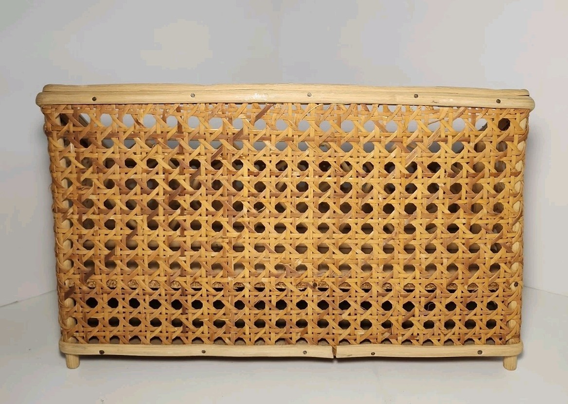 Vintage Bamboo & Rattan Cane Wood Surface Top Desk Top Letter Organizer