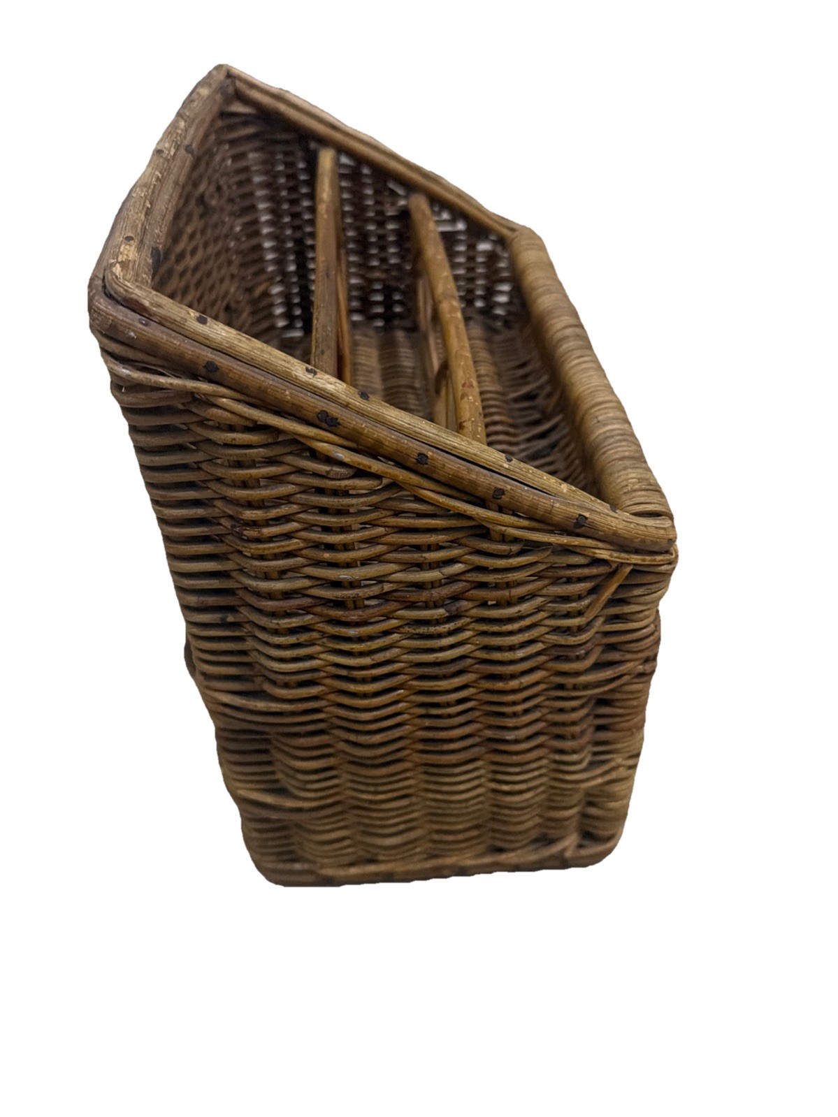 Vintage Wicker Desk Organizer Woven Mail LetterHolder Shelf Tiered10.5”x6.5”x11”