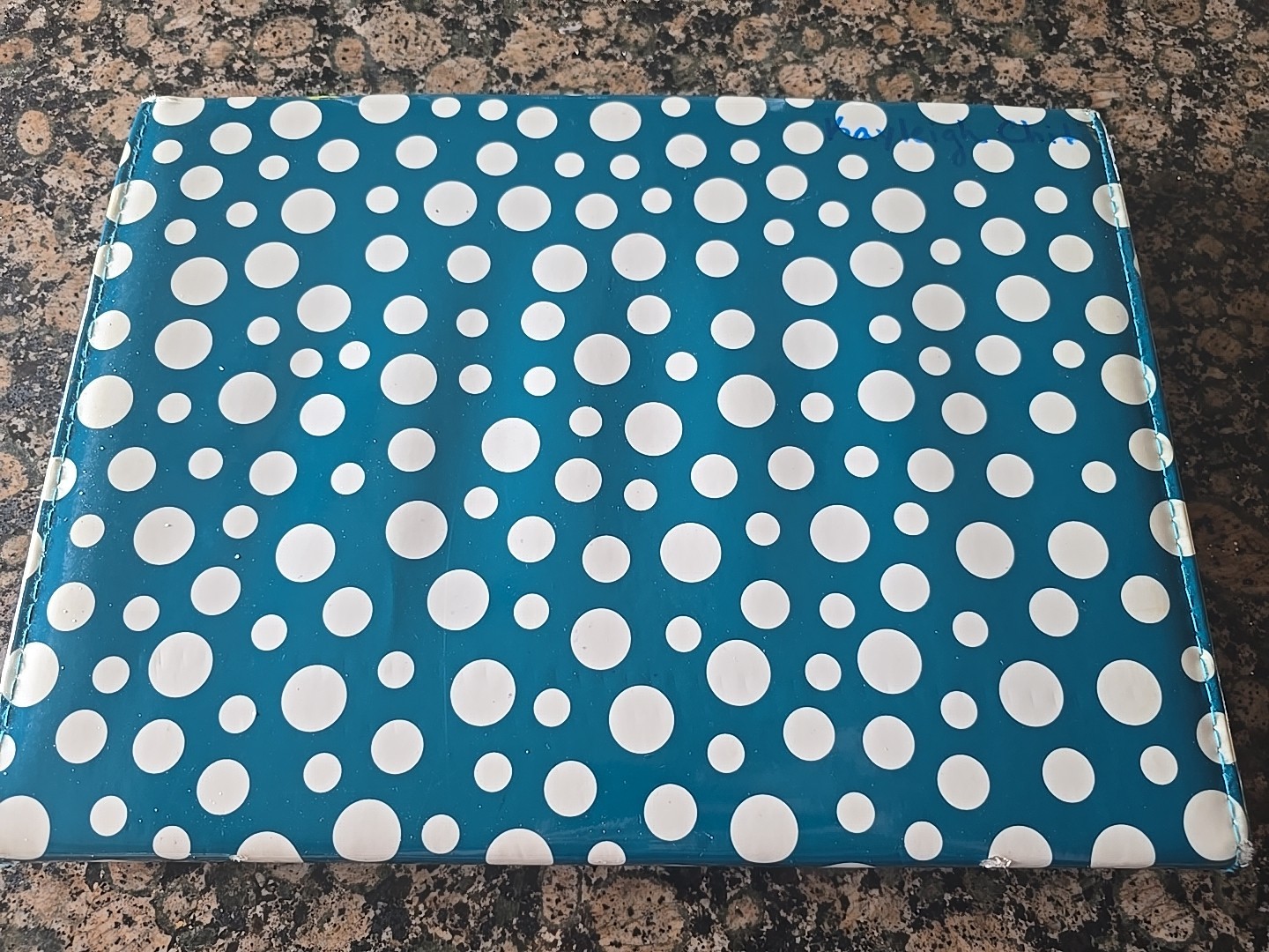 Blue And White Spotted Organizer For Papers Used 9 1/2in By 13in