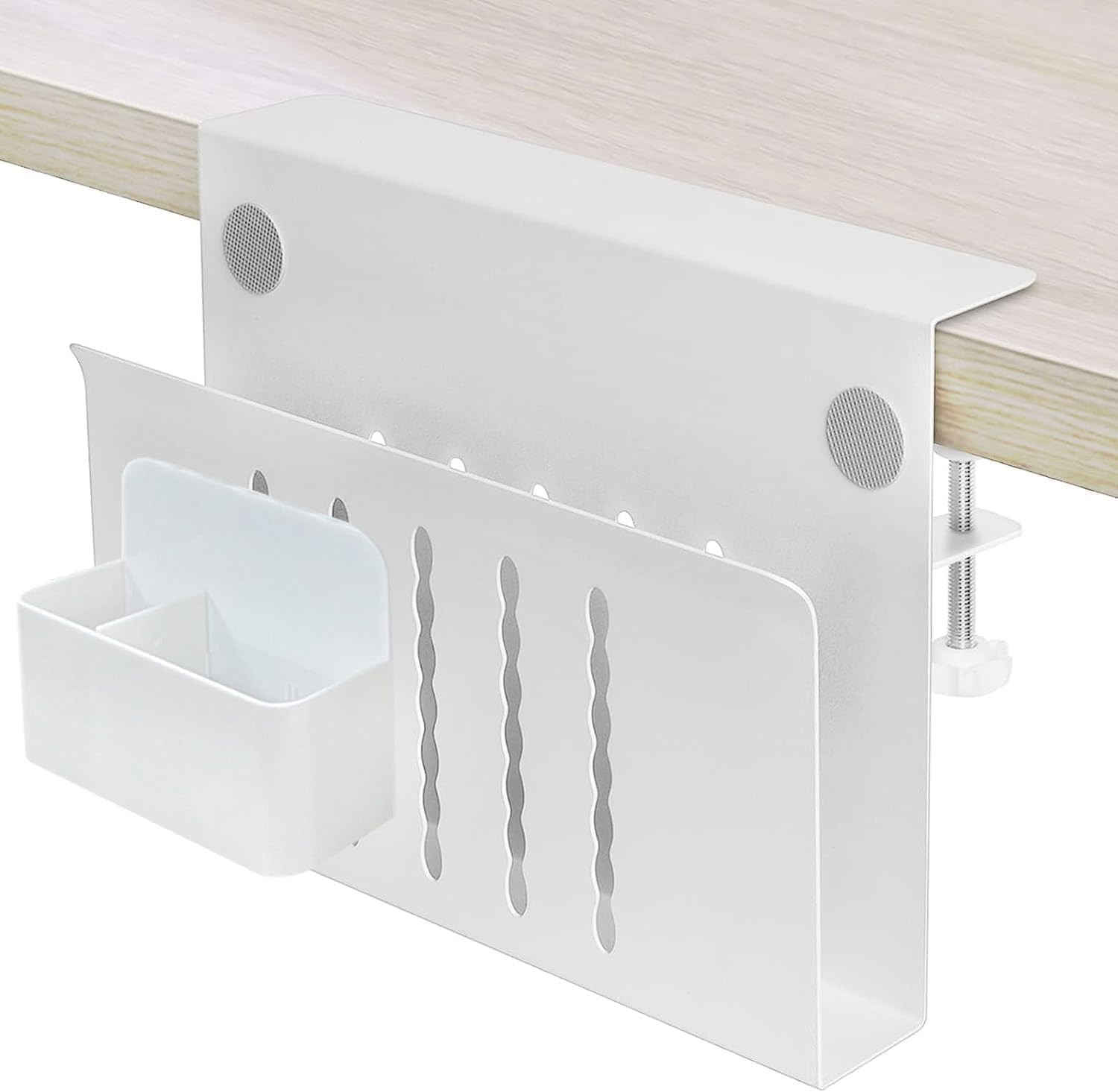 Desk Side Storage Organizer, Under Desk Laptop Holder with Magnetic Pen Holder,