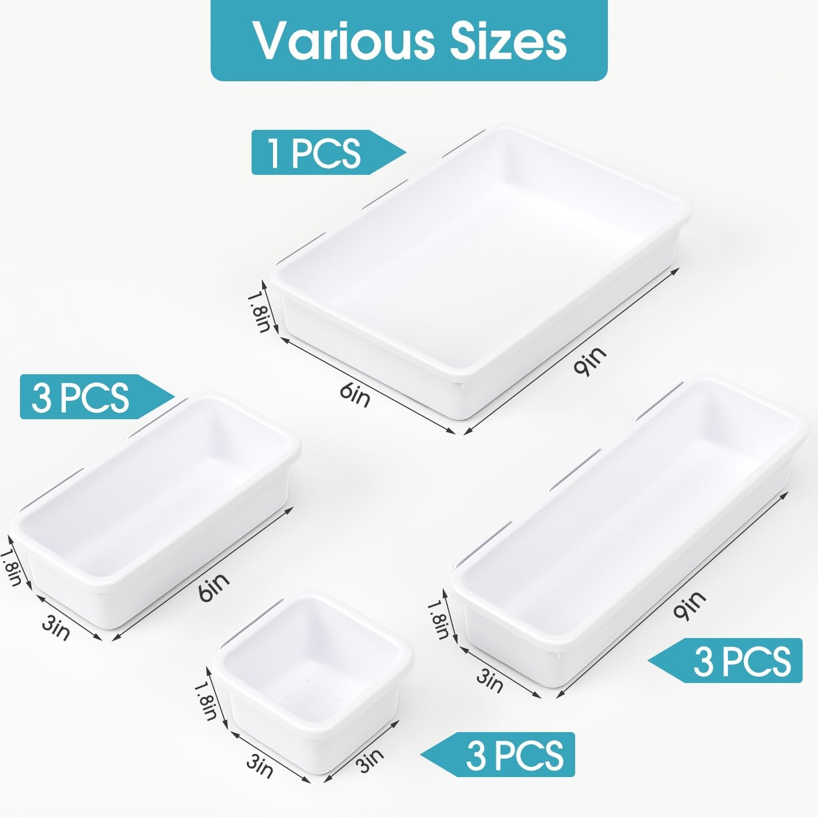 10 PCS Drawer Organizer Set, 4 Size Makeup Drawer Divider Organizer With Non-Sli