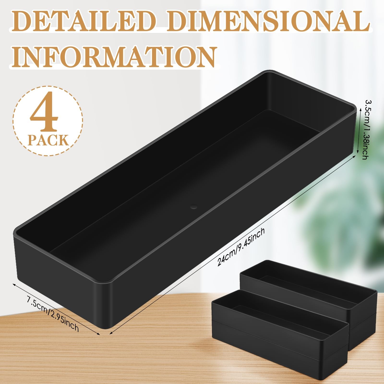 Teling 4 Pcs Black Large Rectangular Desk Organizer Set, Half Accessory black