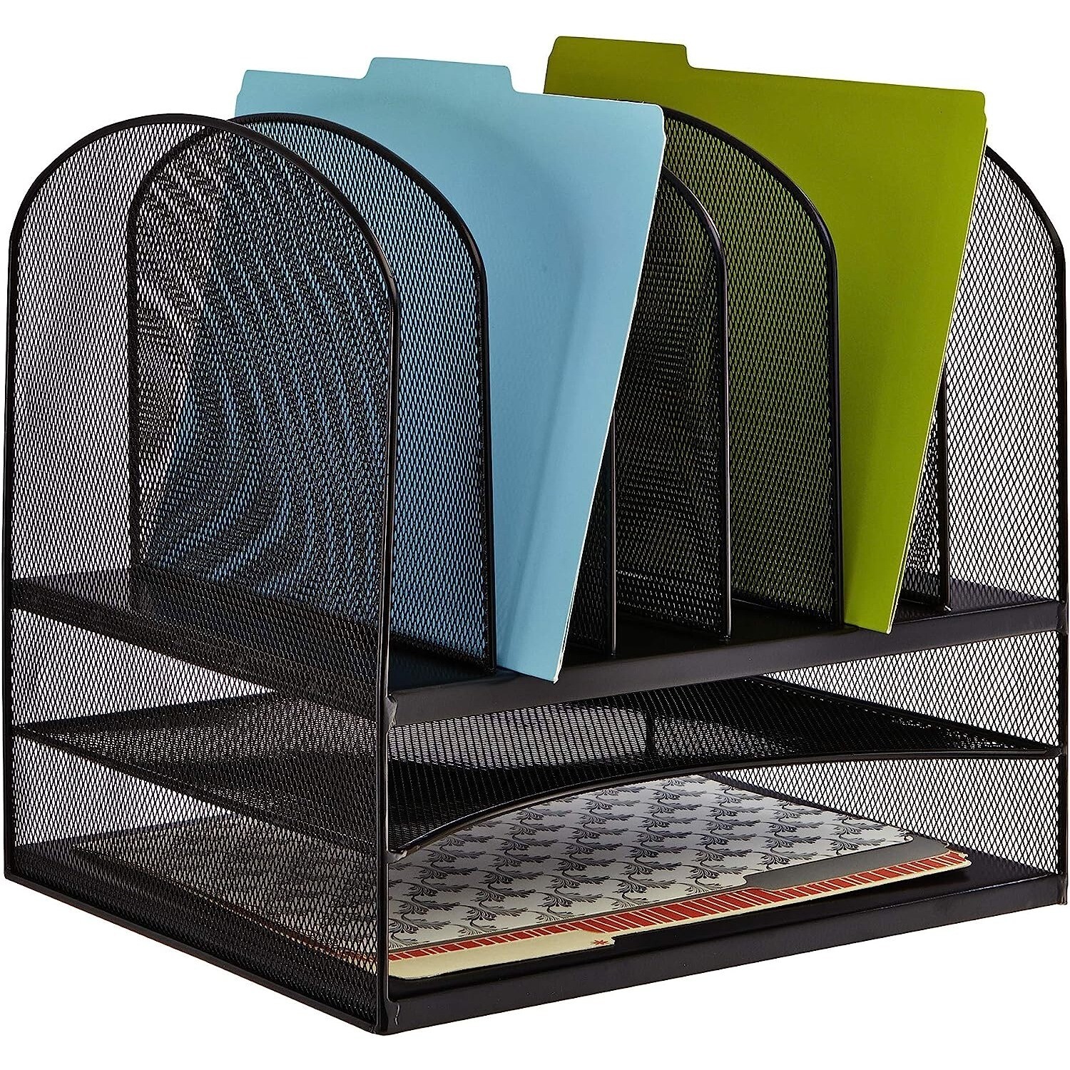 Mesh Office Organizer – 6 File Slots & 2 Paper Trays, AmazonBasics Desktop Rack