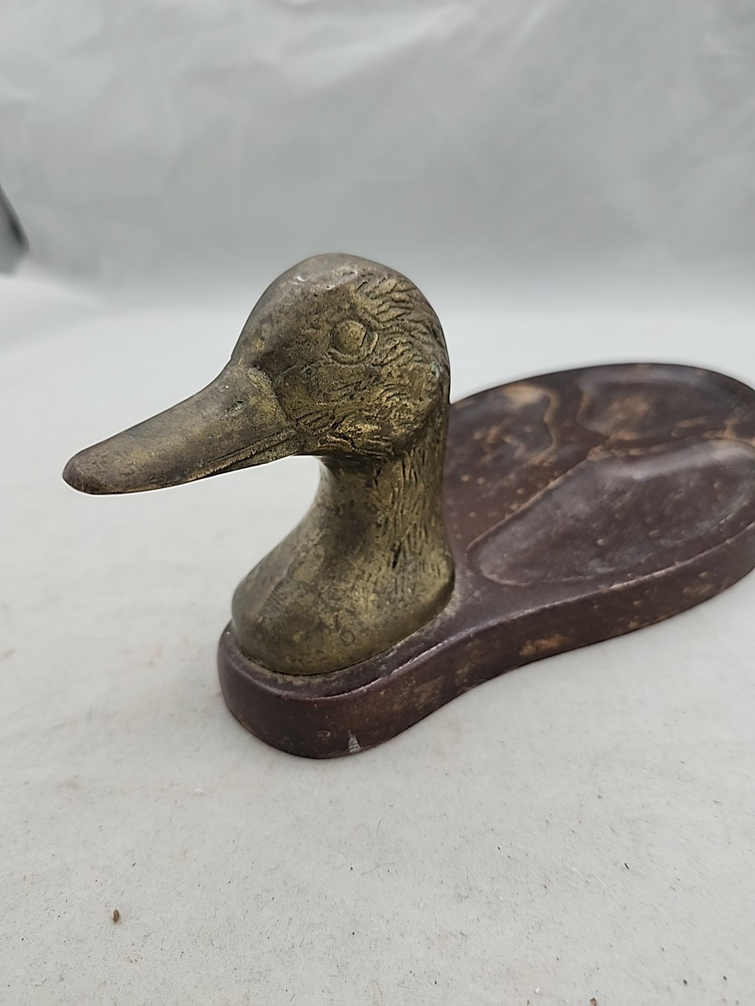 Price Products Wood Brass Duck Head Divided Tray Desk Organizer 1982 Vintage