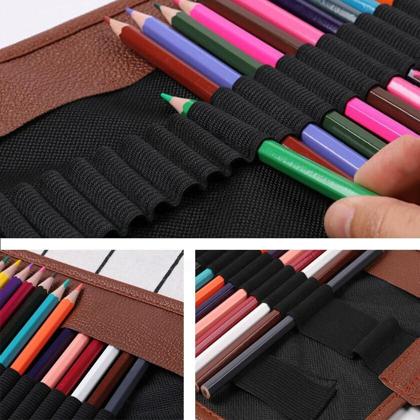 1 Pcs Colored Pencils Roll 48 Slot Canvas Pencil Organizer Bag Wrap Multi-Use Ro