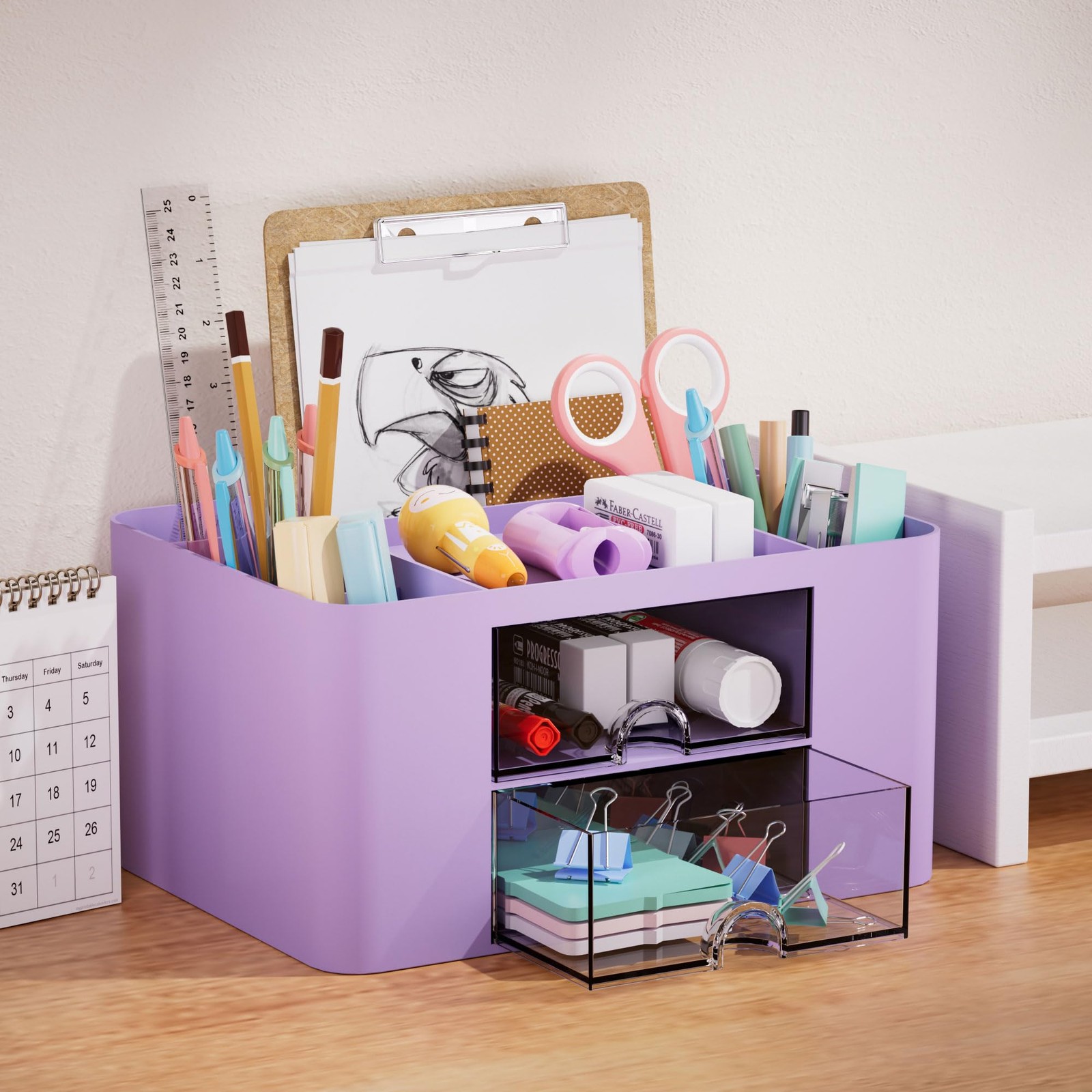 Pen Organizer with 2 Drawer, Multi-Functional Pencil Holder for Desk, Desk Or…