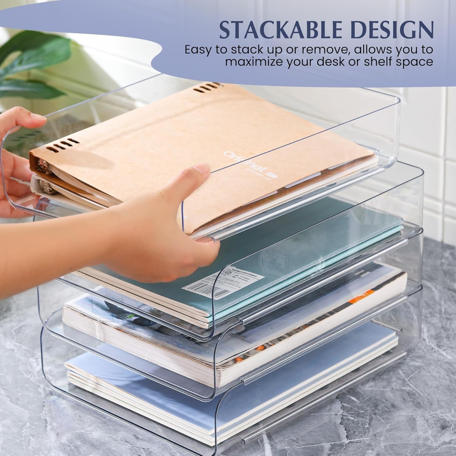 Letter Tray Organizer Acrylic Clear PET Stackable Desk File Holder for Documents