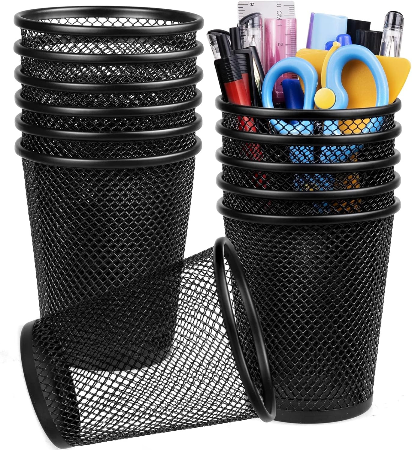 Pen Holder for Desk Mesh Pen Cups Metal Pencil Holder 12 Packs Desk Organizers a