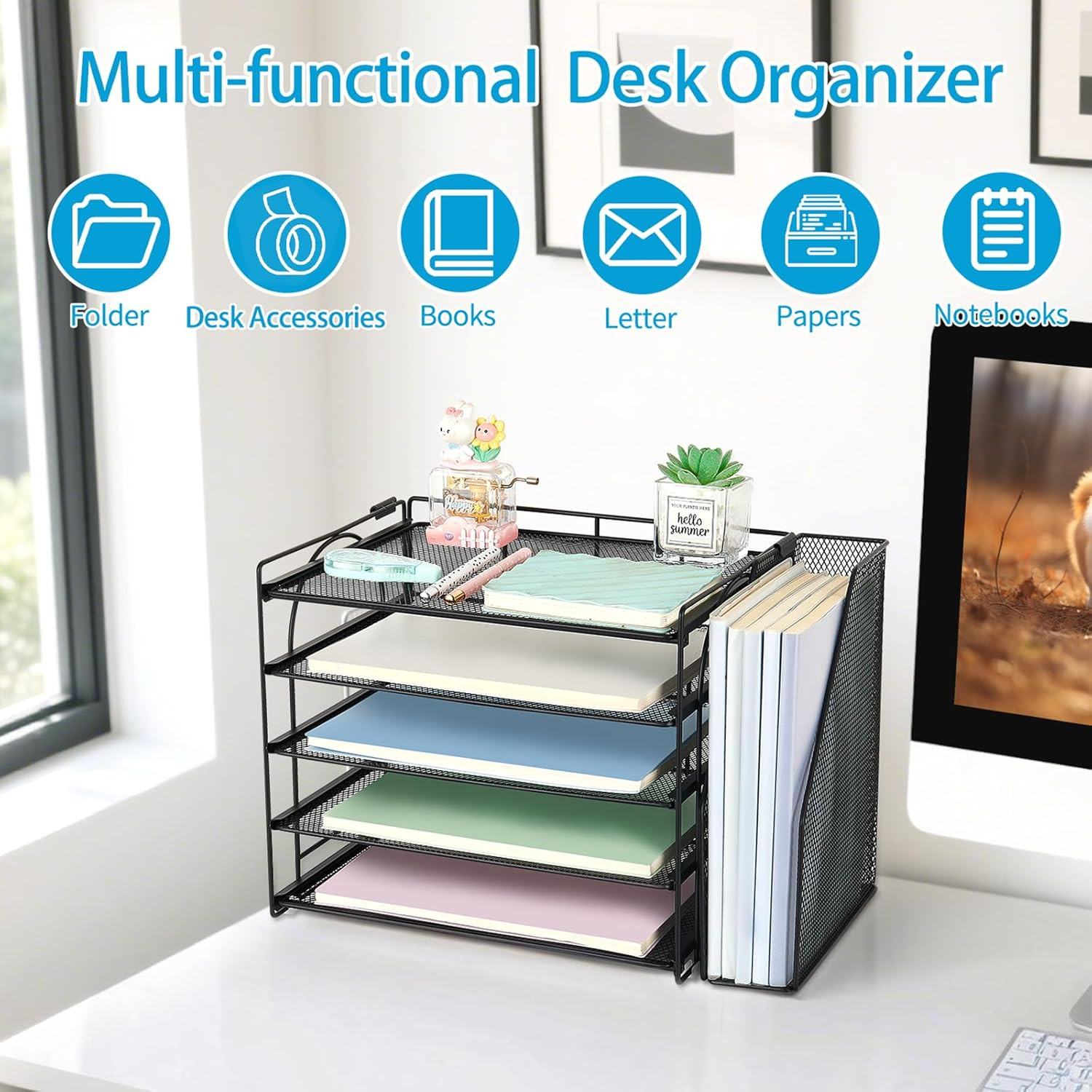 AUPSEN Desk Organizers and Accessories, 5-Tier Desktop Paper File Organizer with